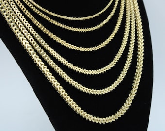 Collar y pulseras de cadena Franco de oro real de 10K, 16"-26" pulgadas, cadena Franco de oro amarillo real de 2 mm - 7,5 mm, cadena Franco de oro de 10k