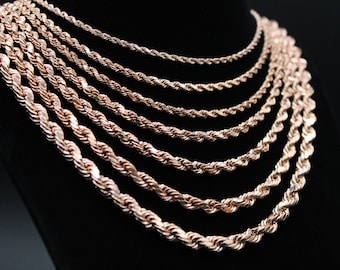 10K Rose Gold Rope Chain Necklace 2mm 3mm 4mm 5mm 6mm 18-26 inches, 10K Gold Rope Chain, 10K Gold Chain, Men Women