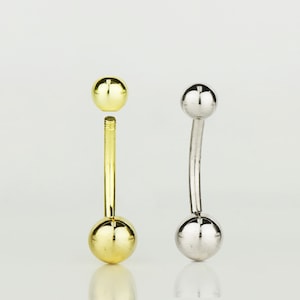 14k Solid Gold Belly Button Ring Navel Piercing Round Two balls Bar bell Threaded Bar bell Rook Piercing