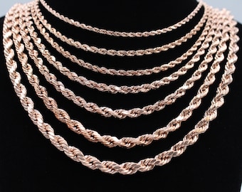 10K Fully Solid! Rose Gold Rope Chain Necklace 1.5mm, 2mm, 3mm, 3.5mm, 4mm, 5mm 18-26 inches, 10K Gold Rope Chain, 10K Gold Chain, Men Women