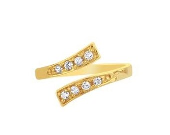 14K Gelb Gold Bypass CZ Toe Ring - Massives Gold - Zirkonia