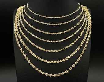 Cadena de cuerda de oro macizo de 14 quilates Collar de cuerda de oro 2 mm 2,3 mm 2,5 mm 3 mm 3,5 mm 4 mm 6 mm 18-26 pulgadas, Cadena de cuerda de oro de 14 quilates, Cadena de oro de 14 quilates, Hombres Mujeres