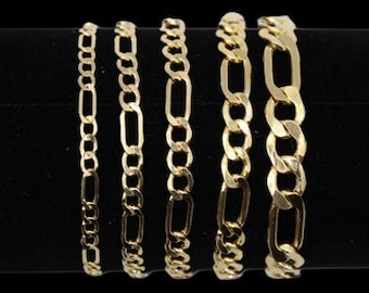 14K Gold Man Figaro Bracelet, Ladies and Men&#39;s 14K Gold Bracelet, 14K Solid Yellow Gold Bracelet Unisex chain bracelet 3.5mm, 4.5mm,5mm