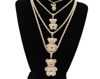 SONGK Collana Con Ciondolo Orsetto Per Donna - Catena Color Oro 4 Tonalità - Gioiello Moda Con Cristalli Cuore