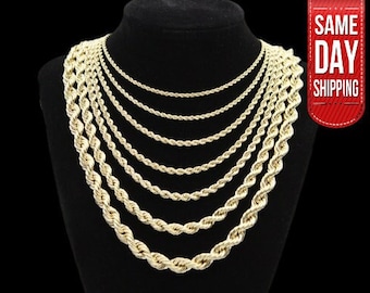 Real 14K Yellow Gold Rope Chain Necklace 2.5mm 3mm 4mm 5mm 18-26 inch Men Women 5 mm / 18 inch