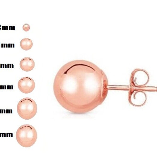 14K Gold Ball Earrings, 3MM, 4MM, 5MM, 6MM, 7MM, 9MM, 10MM Ball Earring Studs, Gold Push Back Studs Woman, Rose Gold