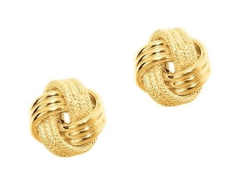 14K Yellow Gold Small, Medium, Large Polished & Textured Love Knot Stud Earring