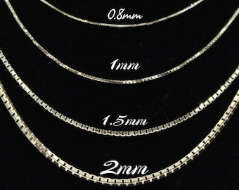 14K Solid Yellow Gold Box Chain Necklace, 14" To 26" Inch, 0.8mm to 2mm Thick, Real Gold Chain, Box Link Chain, Box Chain Gold, Women Men