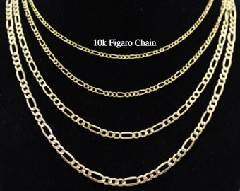 10K Gold Figaro Chain, 10kt Gold Chain, Real Gold Chain, 2mm, 2.5mm, 3.5mm 4mm  Figaro Chain, Genuine 10K Gold Chain, Women Men