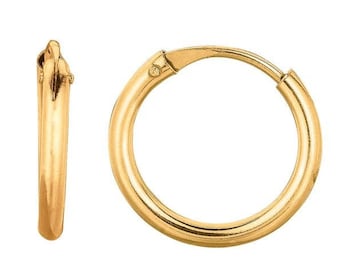 Solid 10K Yellow Gold Polished 1x10mm Mini Hoop Earring In Endless Clasp / Real Gold