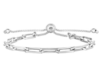 Bracciale dell'amicizia con maglie a graffetta da 3,8 mm in argento sterling con chiusura a cordoncino