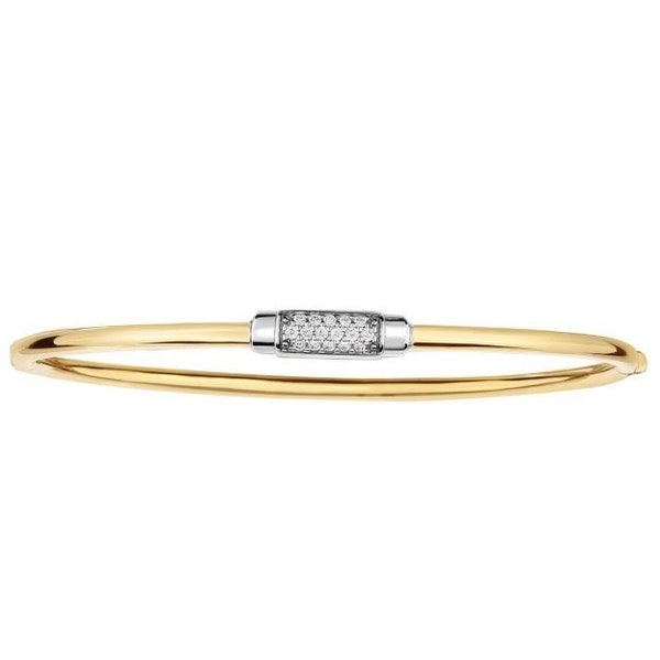 Solid 14K Diamond .14ct Yellow, Rose, White Gold 7" Polished Heritage Bangle with Box Clasp/ Real Gold
