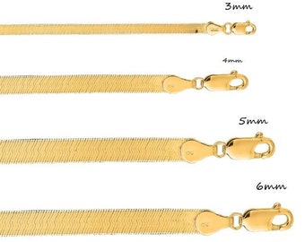 Collar de cadena de espiga de oro macizo de 10 quilates, cadena de oro plana para damas de 3 mm, 4 mm y 5 mm de ancho, cadena de oro de tendencia, eslabón líquido de espiga de oro de 10 quilates