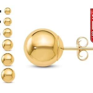 14K Gold Ball Earrings, 3MM, 4MM, 5MM, 6MM, 7MM, 9MM, 10MM 12MM Ball Earring Studs, Gold Push Back Studs Woman, Yellow Gold