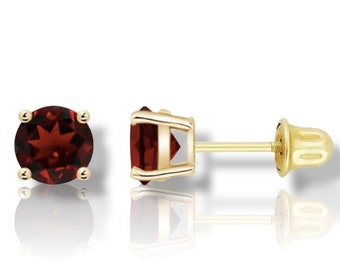 14K Solid Gold Round Shaped Birthstone Earrings| Screw back Round Studs | Gold Round Studs | 2.5mm 3mm 4mm 5mm 6mm