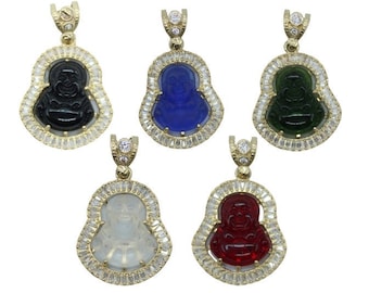 Genuine Jade Pendant Laughing Buddha Necklace - 14K Solid Gold - Real Jade - Hand-Carved Jade - Hotei - Good Fortune - Wisdom - Wealth