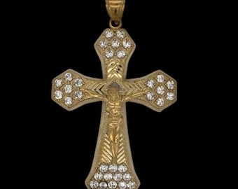 Colgante de cruz de oro amarillo de 10 quilates con crucifijo de Jesús: dije religioso cristiano para hombre o mujer, joyería de fe de oro macizo.
