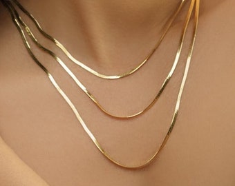 14K Solid Yellow Gold Herringbone Chain Necklace 1.5mm 3mm 4mm 5mm 6mm, 14K Solid Yellow Gold Herringbone 7inch 16inch 18inch 20in 24inch