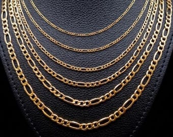 Cadena Figaro de oro de 10 quilates, cadena de oro de 10 quilates, cadena de oro auténtico, cadena Figaro de 2 mm, 2,5 mm, 3,5 mm y 4 mm, cadena de oro genuino de 10 quilates, para mujeres y hombres.
