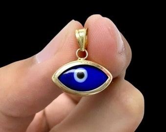 Collar de colgantes de mal de ojo de oro real de 14k, encanto de mal de ojo, colgante de mano de Fátima, colgante de fe, amuleto de buena suerte, amuletos de protección