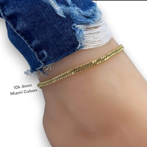 10K Anklet - Double Miami Cuban Anklet , Double Miami Cuban Gold Anklet, 14K Solid Gold 4mm Anklet 9 inch 10 Inch