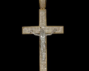 Colgante de cruz de oro amarillo de 10 quilates con crucifijo de Jesús: dije religioso cristiano para hombre o mujer, joyería de fe de oro macizo.