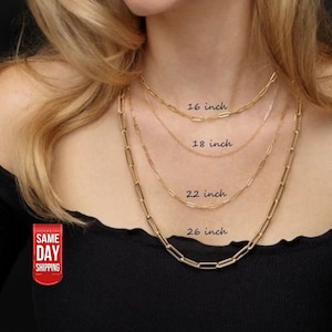 Solid 14k Gold Italian Paperclip Chain Necklace 2mm, 3mm, 4mm, 5mm Women, 14k Gold chain Necklace, Italian Paperclip Chain, 14k Paperclips