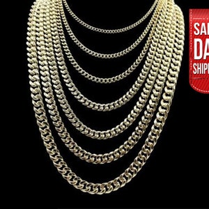 14k Solid Miami Cuban Link Chain Necklace 3mm - 6.7mm Inches Real 14K Yellow Gold,Man Gold Chain,Ladies Gold Chain, 14k Gold Chain