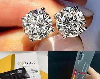 Pendientes de tuerca con solitario de moissanita VVS1 de color D certificado, pendientes de oro de 14 quilates con GRA, pendientes de plata 925 GRA