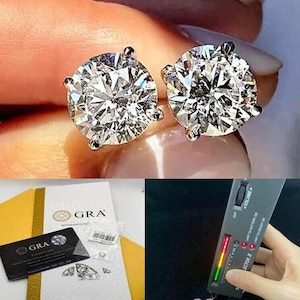 Pendientes de tuerca con solitario de moissanita VVS1 de color D certificado, pendientes de oro de 14 quilates con GRA, pendientes de plata 925 GRA