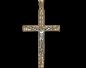 Colgante de cruz de oro amarillo de 10 quilates con crucifijo de Jesús: dije religioso cristiano para hombre o mujer, joyería de fe de oro macizo.