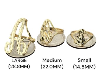 10k Solid Gold Cursive Initial Letter Alphabet Diamond Cut Monogram Ring (ALL SIZES)