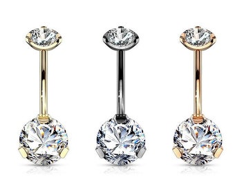 Implant Grade 23 Titanium Internally Threaded CZ Gem Belly Button Navel Ring