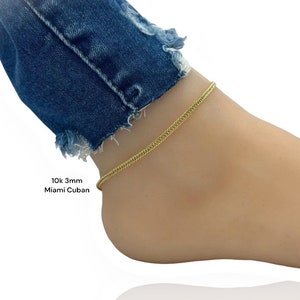 10K Anklet - Miami Cuban Anklet , Double Miami Cuban Gold Anklet, 10K Solid Gold 3mm Anklet 9 inch 10 Inch