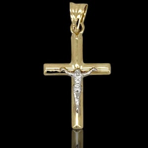 10k Yellow Gold Cross Pendant with Jesus Crucifix Two Tone – Religious Christian Charm for Men or Women, Solid Gold Faith Jewelry