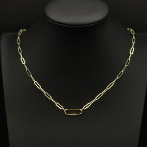14K Yellow Gold 18&quot; Oval Carabiner Clasp Paperclip Chain Necklace  with Carbiner Clasp/Real 14k Gold