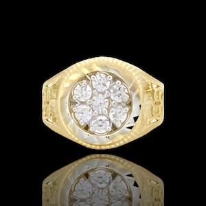 Men&#39;s Round CZ Ring Real Solid 10K Yellow Gold | 16MM  | All Sizes |
