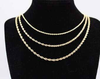 14K ソリッド ゴールド ロープ チェーン ロープ ネックレス 2 mm 2.5