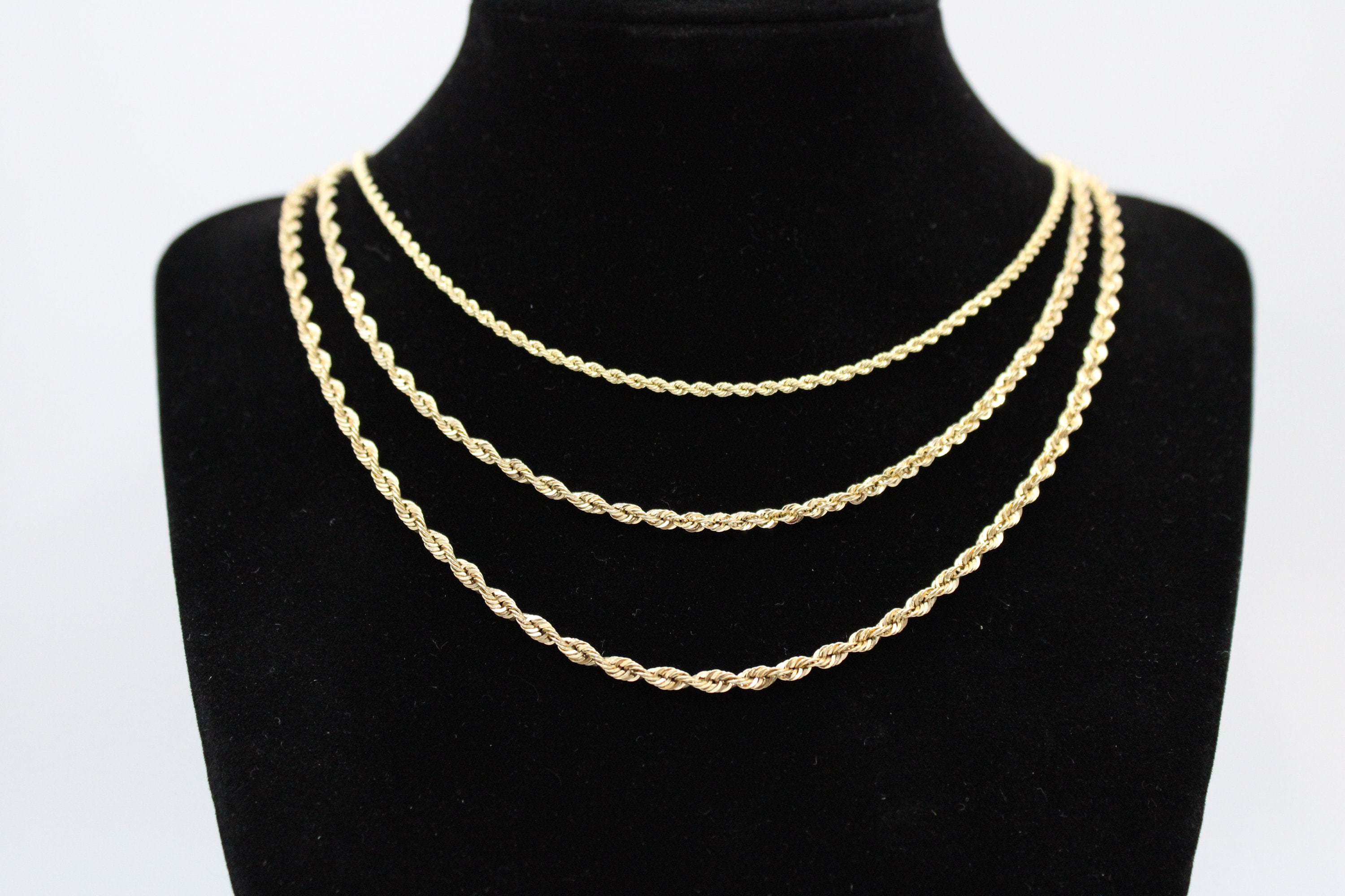 14K ソリッド ゴールド ロープ チェーン ロープ ネックレス 2 mm 2.5