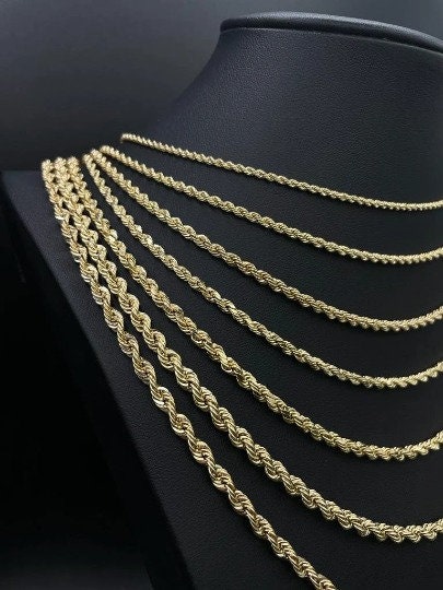 14K Gelbgold Solide 2,5mm Diamantschliff Seilkette Halskette