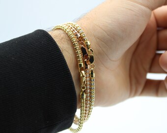 Diamond-Cut Ice Chain Bracelet 3.5mm Solid 10K Yellow Gold
