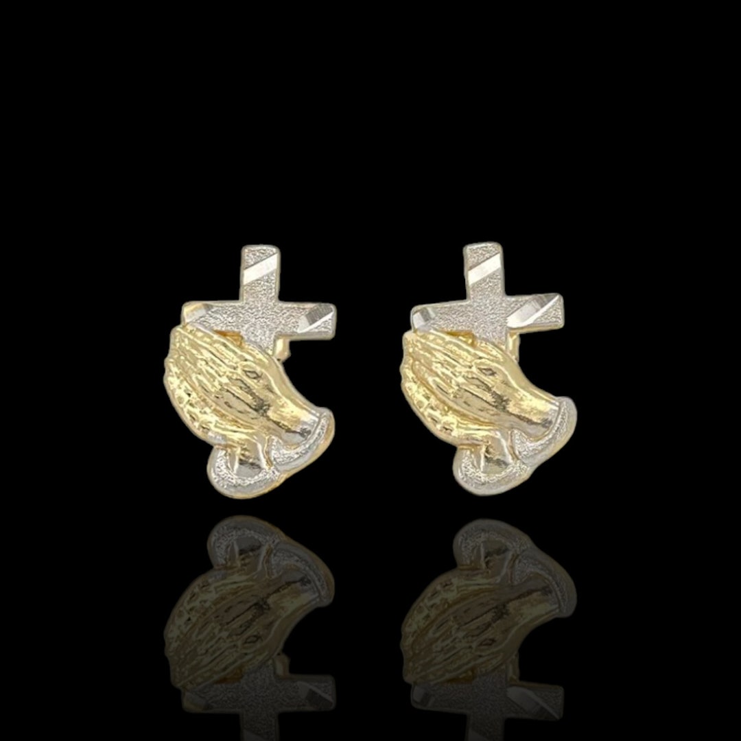 10K Solid Yellow Two Tone Diamond Cut Gold Praying Hands With