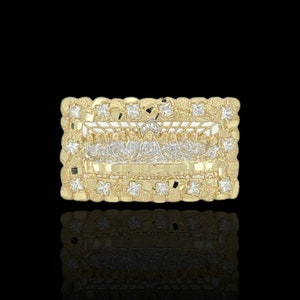 Nugget Last Supper Cubic Zirconia Double Finger Ring - 10K Yellow Gold