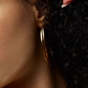 14K Yellow Gold Double Row Polished C Hoops with Push Back Closure