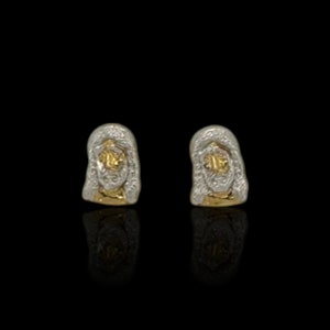 Jesus Face Two Tone Earrings - 10k Yellow Gold