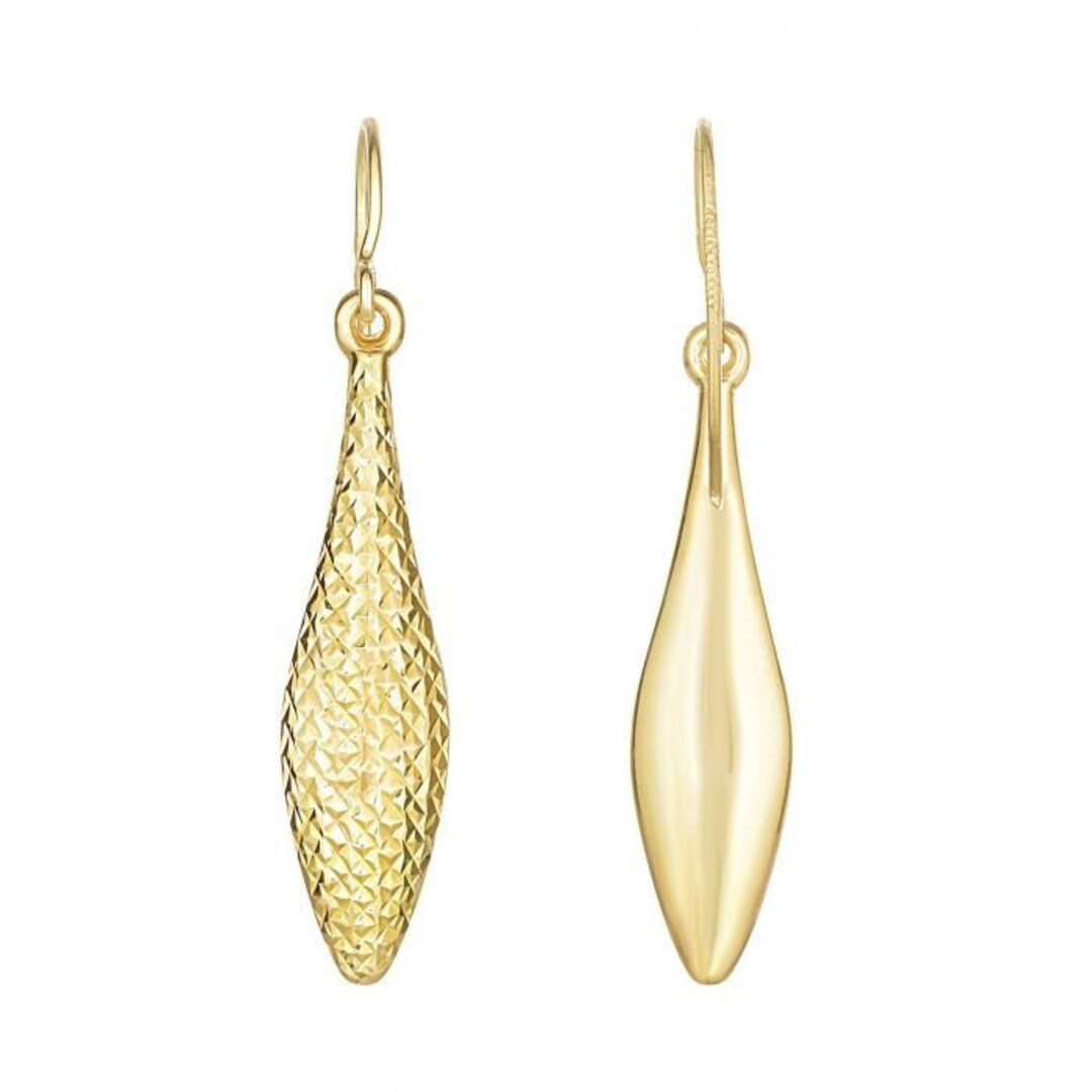 2025新入荷 Solid 10K Yellow Gold Reversible Diamond Cut & Polished Drop アクセサリー