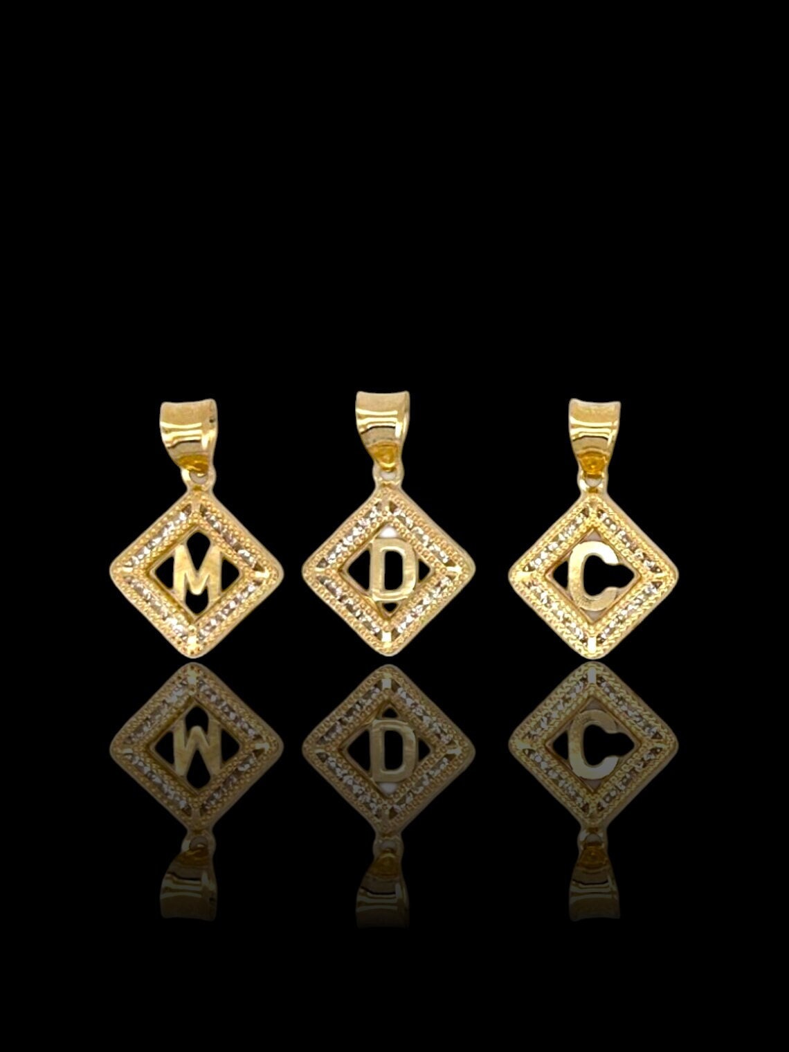 10k Solid Gold Initial Letter A-Z Pendant Inside the CZ
