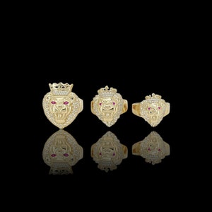 Large Shiny CZ Lion Ring Solid 10K Yellow Gold All Sizes