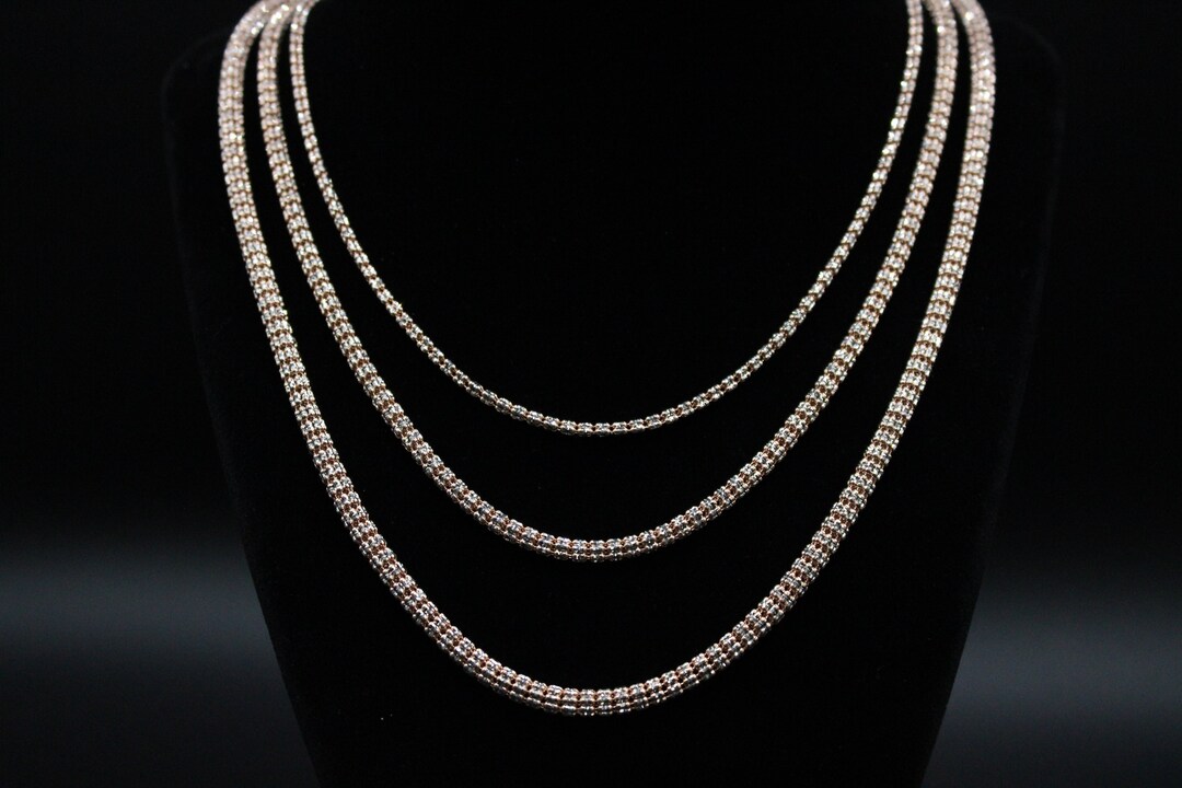 10k SOLID Real Gold Diamond Cut Ice Link Chain Necklace Rose Gold Ice