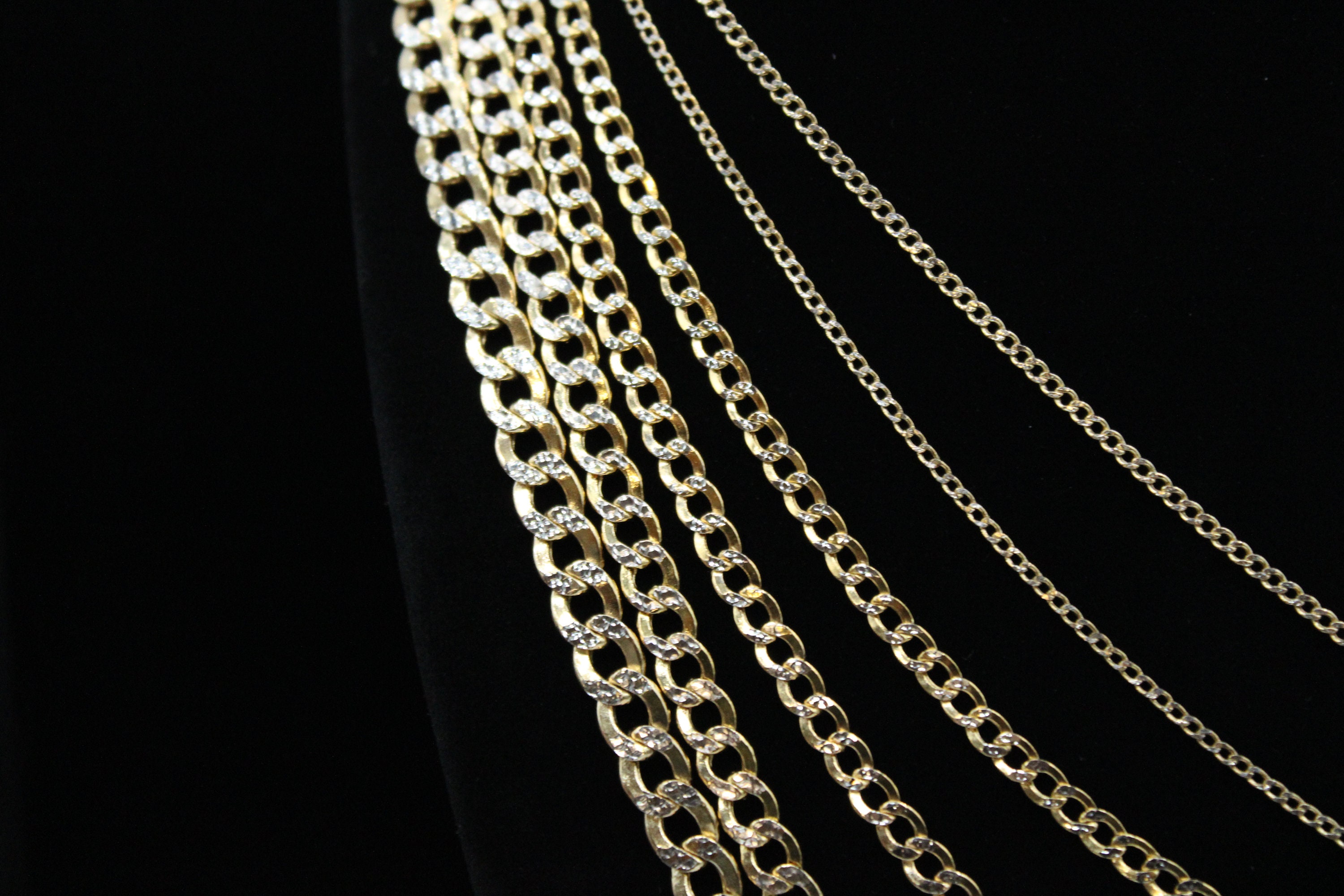 10K Gold Cuban Chain Two Tone Pave Real Gold Necklace 2mm Etsy